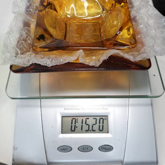 Vtg Lot of 2 Amber Glass MCM Slotted Square 3" & 4.5" Ashtray Bundle Collectible - Picture 14 of 14